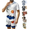 thumbnail image 1 of VBTAPA Men's Hawaiian Matching Set Summer Beach Outfits 2 Piece Flower Tropical Short Sleeve Button Down Shirts and Shorts Suits Blue L, 1 of 10