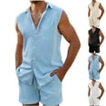 thumbnail image 1 of VBTAPA Mens Summer Casual Beach Outfits 2 Piece Sleeveless Button Down Shirts and Shorts Set Hawaiian Matching Sets with Pockets Sky Blue L, 1 of 10