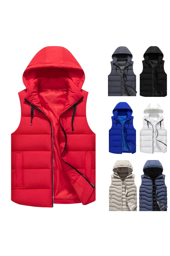 Puffer Vests Men Lightweight Sleeveless Detachable Hood Quilted Waistcoat Winter Warm Down Jackets White L