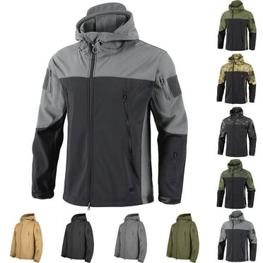VBTAPA Rain Jacket for Men Windproof Waterproof Raincoat Fleece Lined Hooded Rain Jackets Outdoor Softshell Windbreaker Color Block Travel Jacket with Zipper Pockets Back to College Deal B-Yellow XL