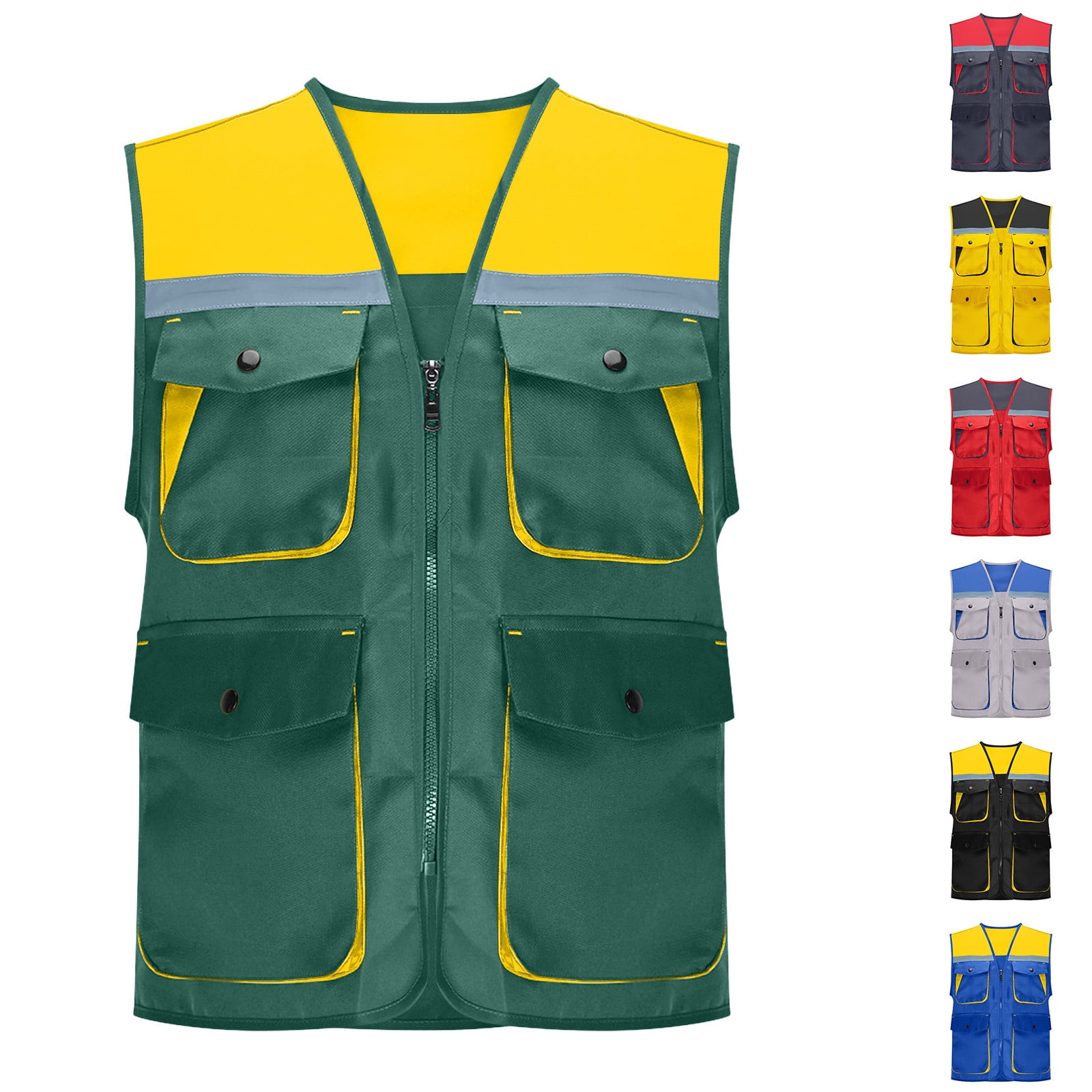 VBTAPA Reflective Working Vest for Men Women Color Block Zip Up