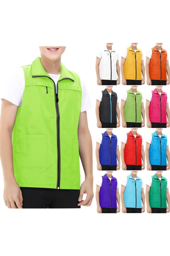 Reflective Safety Vest with Pockets Mens Zipper Activity Vest Clerk Volunteer Work Clothes Mint Green M