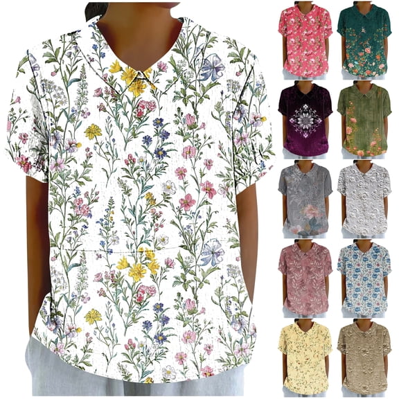 VBTAPA Cute Tops for Women Peter Pan Collar Short Sleeve Linen Shirts Plus Size Floral Blouses Dressy Casual Summer Clothes Yellow XXXXXL