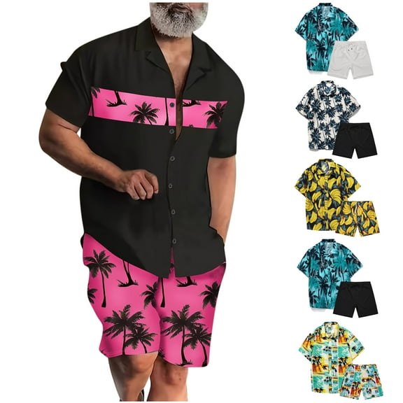 VBTAPA Men's 2 Piece Outfit Hawaiian Beach Set Tropical Summer Short Sleeve Button Down Shirts and Shorts Sets with Pockets White XXL