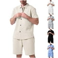 thumbnail image 1 of VBTAPA Men's 2 Piece Outfits Summer Fashion Short Sleeve Button Down Shirt and Shorts Set Textured Casual Beach Vacation Sets Khaki XL, 1 of 4