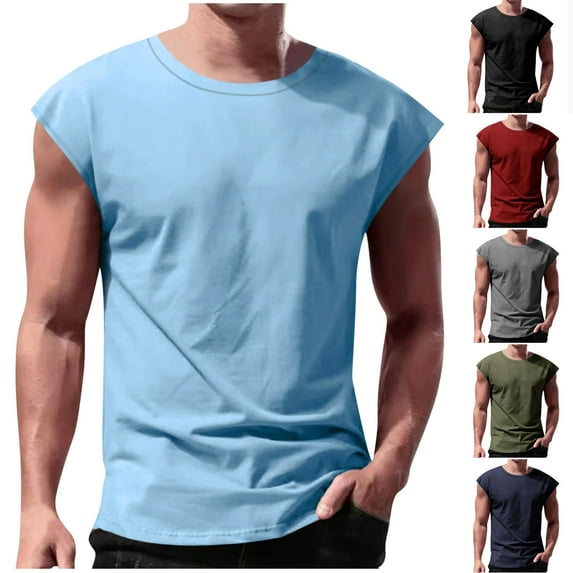 VBTAPA Sales of The Day! Mens Muscle Slim T Shirt Basic Cap Sleeve Tees Gym Workout Athletic Shirts Round Neck Sports Blouses Tee Dark Gray XXXL