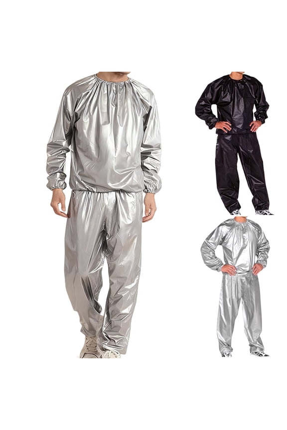 Sauna Sweat Suit for Men Exercise Weight Loss Gym Fitness Workout 2 Piece Sets Silver L