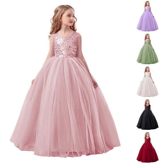 VBTAPA Sequin Flower Girl Dress for Kids Wedding Pageant Party Long Gown Princess Birthday Communion Tulle Dresses Mint Green 9-10Years