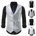 thumbnail image 1 of VBTAPA Sequin Vest Party Formal V-neck Shiny Waistcoat for Wedding Events Mardi Gras St Patricks Day Carnival Silver XL, 1 of 8