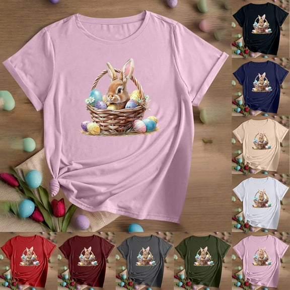 VBTAPA Short Sleeve Tops for Women 2025 Easter Christian T-shirts Jesus Cross Print Graphic Tees Novelty Holiday Blouse Prime Sales of The Day Wine XL