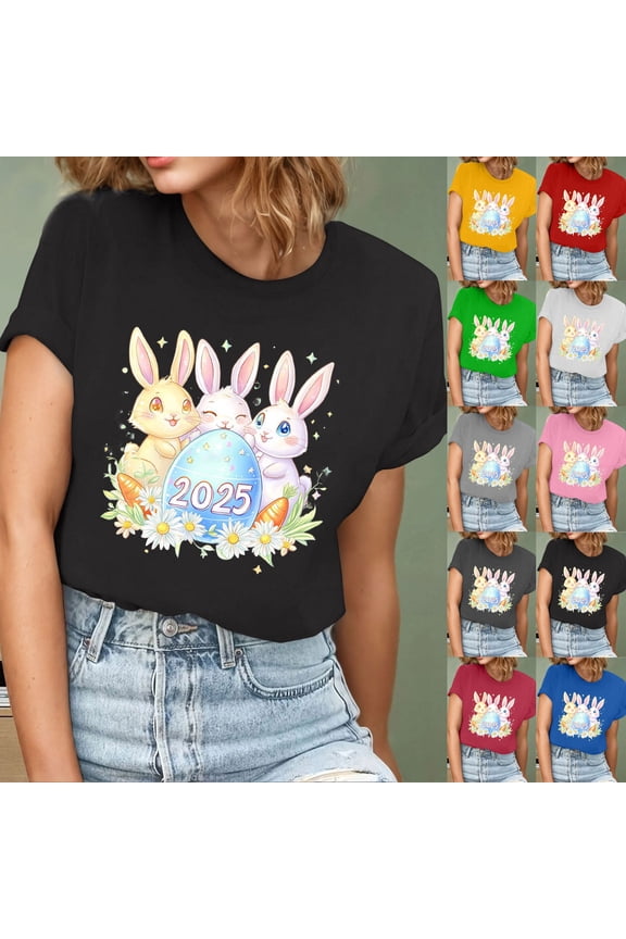 Short Sleeve Tops for Women 2025 Easter Christian T-shirts Jesus Cross Print Graphic Tees Novelty Holiday Blouse Daily Sales Blue XL