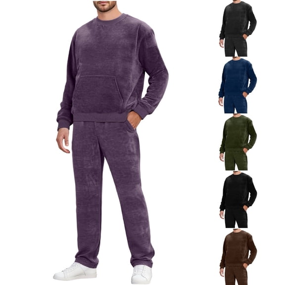 VBTAPA Solid Sweat Suits Men Track Suits 2 Piece Sets Fleece Crewneck Sweatshirt and Sweatpants Baggy Athletic Jogging Sweatsuit Purple XXL