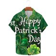 thumbnail image 1 of VBTAPA St. Patrick's Day Shirt Mens Button Down Short Sleeve Hawaiian Shirt Irish Shamrock Printed Casual Aloha Shirts Lucky Blessed Tops Army Green M, 1 of 5