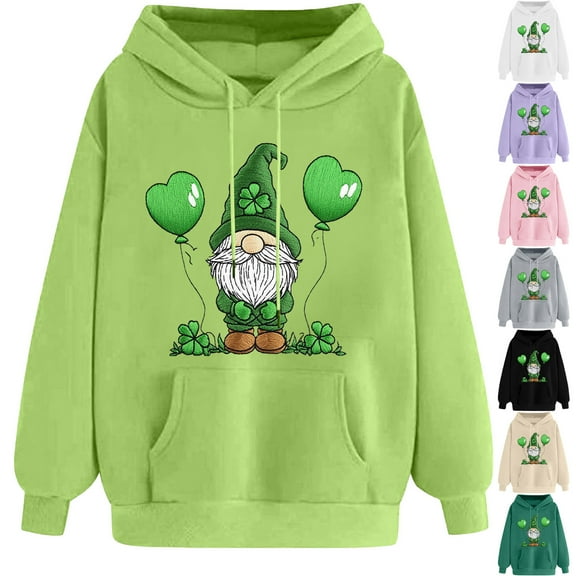VBTAPA St Patricks Day Hoodies for Women Cute Shamrock Graphic Hooded Sweatshirts Drawstring Long Sleeve Irish Hoody Tops with Pocket Green XXL