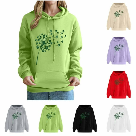 VBTAPA St Patricks Day Sweatshirt for Women Irish Clover Graphic Hoodies Long Sleeve Drawstring Hooded Sweatshirts with Kangaroo Pocket Purple M