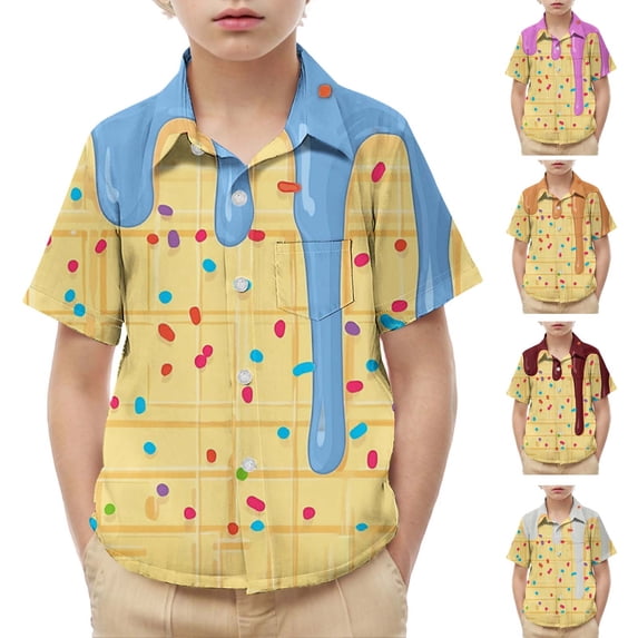VBTAPA Summer Boys Shirts Short Sleeve Button Down Shirts Casual Beach Graphic Tees for Kids Yellow 8-9 years