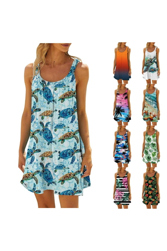 Summer Dresses for Women Fashion Tie Dye Printed Beach Sundresses Sleeveless Mini Dresses Casual Pleated Tank Dress Orange XXL