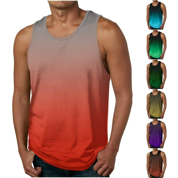 VBTAPA Beach Tank Tops for Men Summer Fashion Sleeveless Gradient Color T Shirts Casual Loose Tanks Purple XXXL