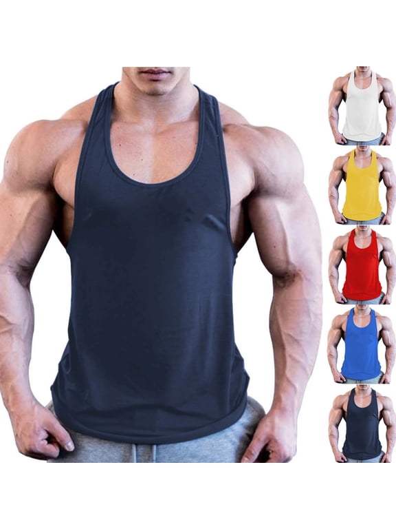 Gym Tank Tops for Men Lightweight Breathable Stringer Tank Tops Y Back Bodybuilding Fitness Workout Shirts Navy M