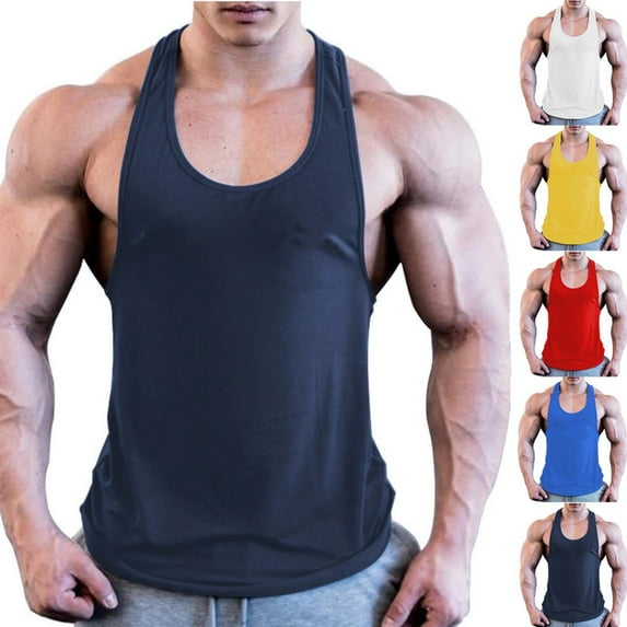 VBTAPA Men's Stringer Tank Tops Bodybuilding Gym Muscle Tees Y-Back Workout Sleeveless T-Shirt Yellow XXL