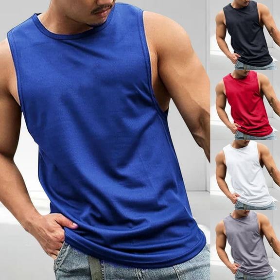 VBTAPA Mens Solid Tank Tops Breathable Mesh Workout Shirts Sleeveless Bodybuilding Gym Undershirts Gray M