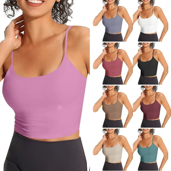 VBTAPA Women Padded Sports Bra Sleeveless Fitness Workout Running Shirts Stretch Yoga Tank Top Brown S