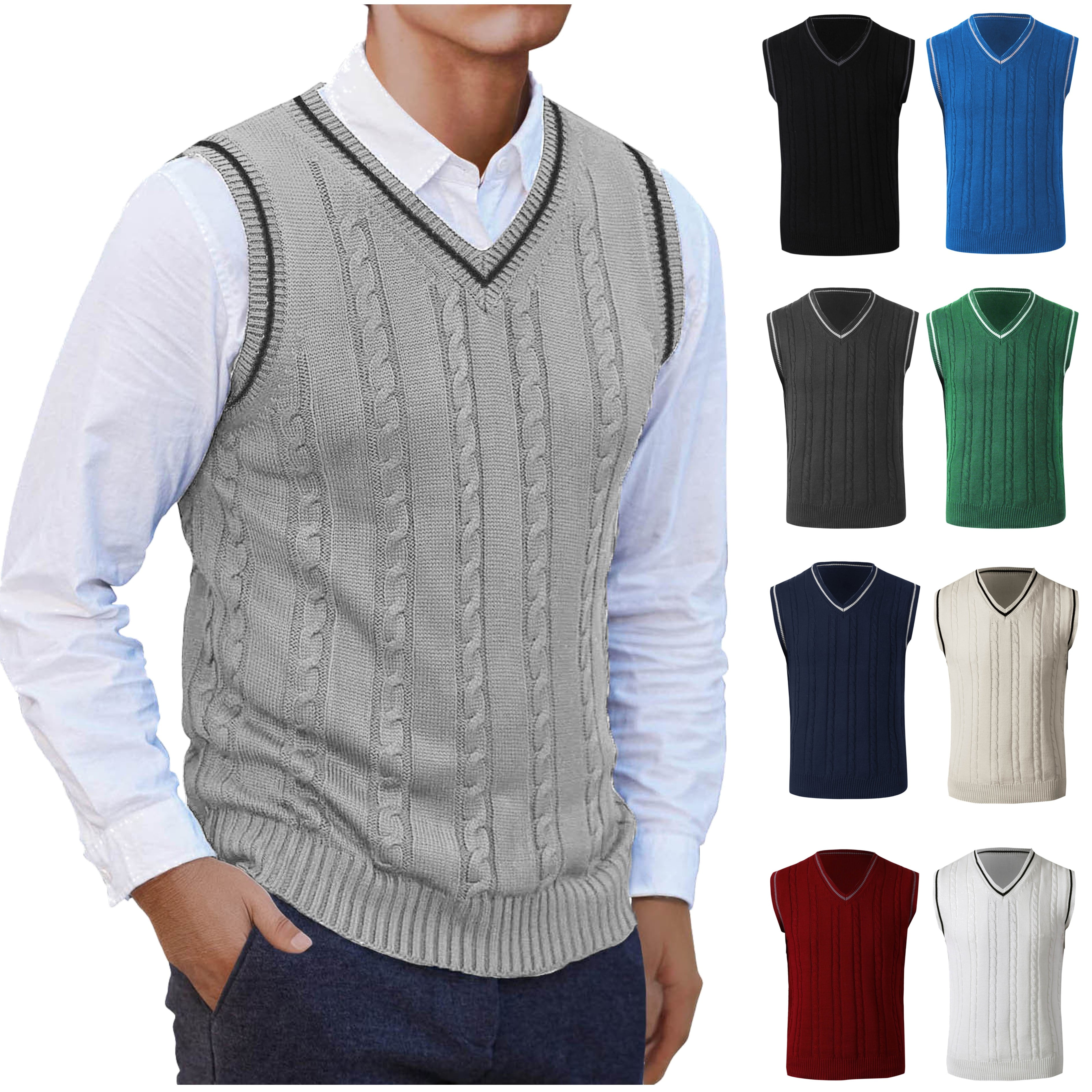 VBTAPA Men's Striped Vests Knit Sweater Vest V Neck Sleeveless