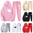 thumbnail image 1 of VBTAPA Sweatsuits for Women Set 2 Piece Jogging Outfit Fashion Heartbeat Print Hoodie Sweatshirt Jogger Sweatpants Casual Tracksuit Y2K Streetwear Red S, 1 of 5