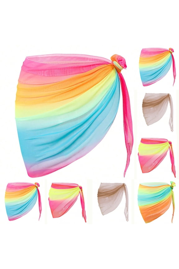 Swimsuit Coverups for Women Sarong Beach Bikini Wrap Sheer Short Skirt Chiffon Scarf for Swimwear Orange M