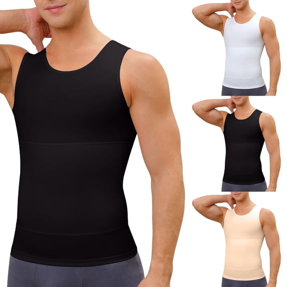 VBTAPA Tank Top Mens Body Shaper Compression Shapewear Vest Stretch Slimming Undershirt Khaki L