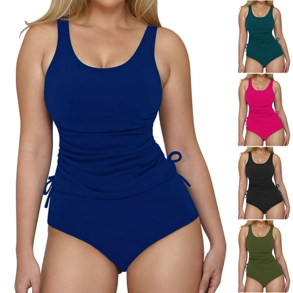 VBTAPA Tankini Swimsuits for Women Slim Fit Tank Tops with High Waisted Bottoms 2 Piece Modest Bathing Suits Tummy Control Beach Swimwear Sets Blue L
