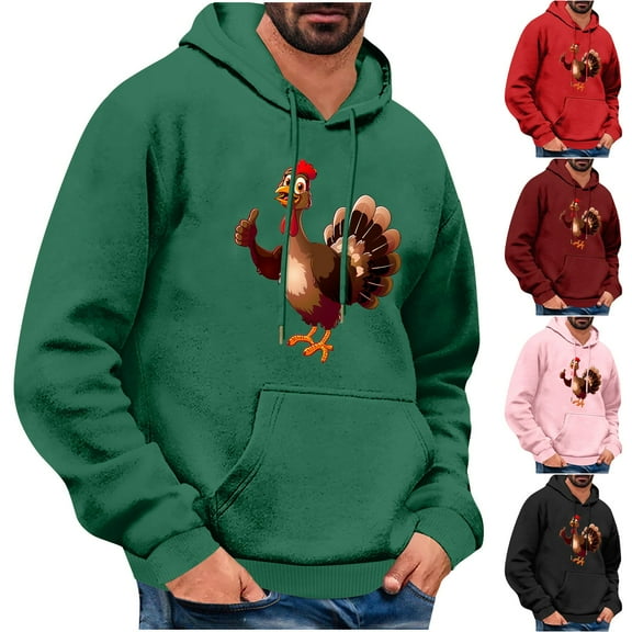 VBTAPA Thanksgiving Turkey Hoodies for Men Novelty Holiday Party Hooded Sweatshirt Loose Casual Pullover Hoodie Thankful Grateful Blessed Sweatshirt with Pocket Red XXL