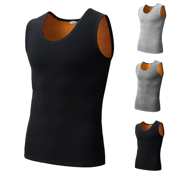 VBTAPA Thermal Tank Top Men Winter Warm Fleece Lined Underwear Slim Fit Stretch Sleeveless Vest Undershirt Gray L