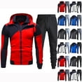 thumbnail image 1 of VBTAPA Track Suit for Men Color Block 2 Piece Casual Sport Outfits Athletic Jogging Matching Sets Double Zip Up Hoodie and Drawstring Sweatpants Suit with Pockets Lighten Red L, 1 of 8