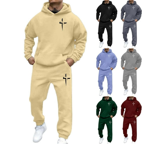 VBTAPA Tracksuit for Men 2 Piece Set Jesus Cross Graphic Hoodie and Sweatpants Sweatsuit Athletic Jogging Suits Casual Fall Winter Outfits Wine M