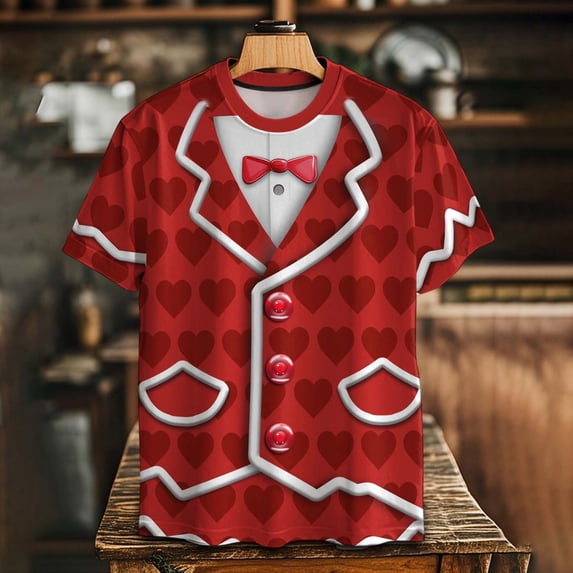 VBTAPA Tuxedo T-Shirt Short Sleeve Funny Tux with Bowtie Graphic Tee Shirt for Men Casual Holiday Tops Wine M