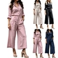 thumbnail image 1 of VBTAPA Two Piece Sets for Women Spring Fall Outfits 2026 Dressy Casual Button Down Shirt Wide Leg Pants Lounge Set Beige M, 1 of 8