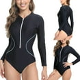 thumbnail image 1 of VBTAPA UPF 50+ Surfing Swimwear Womens Rash Guard Long Sleeve Zip-Up Color Blocking One Piece Swimsuits UV Protection Surf Beachwear Sales of the Day Black S, 1 of 9