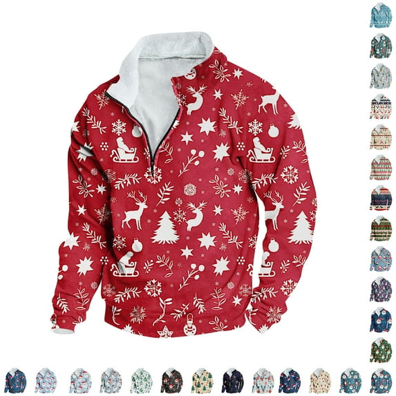 VBTAPA Ugly Christmas Sweatshirts for Men Xmas Tree Printed Long Sleeve Quarter Zip Pullover Sweatshirt Novelty Holiday Graphic Sweatshirt Multicolor L
