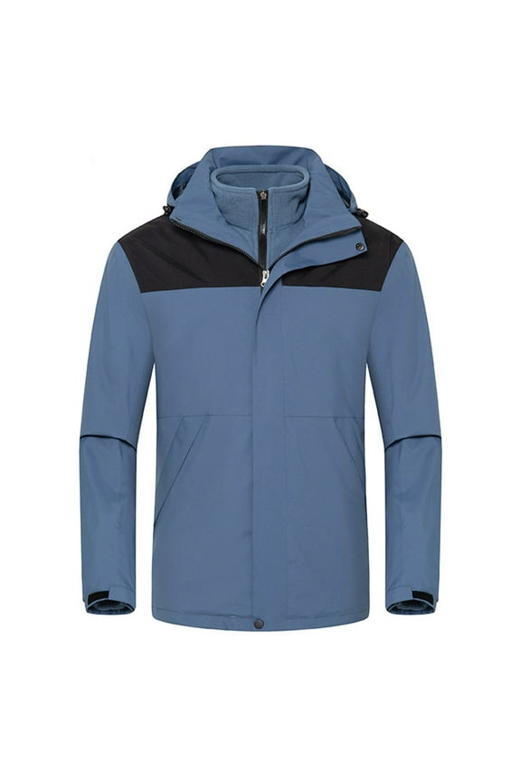 Unisex 3 in 1 Rain Jackets Waterproof Windbreaker Rincoat Warm Winter Snow Ski Jacket Color Block Hiking Travel Jacket with Removable Liner and Hood Blue S