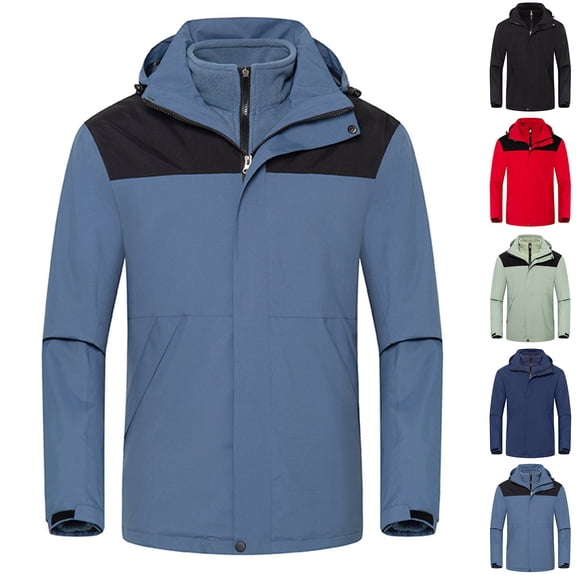 VBTAPA Unisex 3 in 1 Rain Jackets Waterproof Windbreaker Rincoat Warm Winter Snow Ski Jacket Color Block Hiking Travel Jacket with Removable Liner and Hood Black XXXL