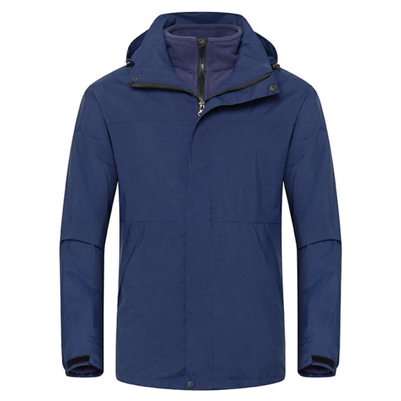VBTAPA Unisex 3 in 1 Rain Jackets Waterproof Windbreaker Rincoat Warm Winter Snow Ski Jacket Color Block Hiking Travel Jacket with Removable Liner and Hood Navy L