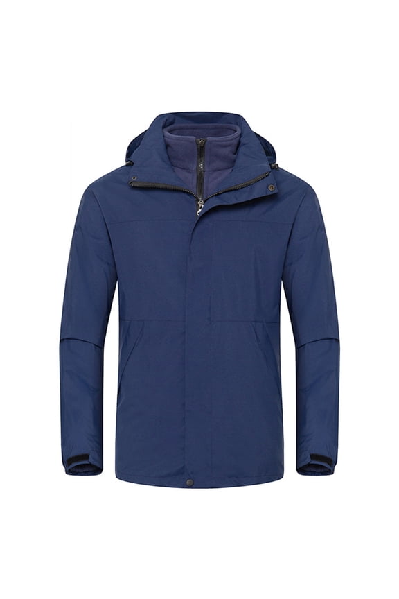 Unisex 3 in 1 Rain Jackets Waterproof Windbreaker Rincoat Warm Winter Snow Ski Jacket Color Block Hiking Travel Jacket with Removable Liner and Hood Navy M