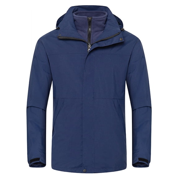 VBTAPA Unisex 3 in 1 Rain Jackets Waterproof Windbreaker Rincoat Warm Winter Snow Ski Jacket Color Block Hiking Travel Jacket with Removable Liner and Hood Navy M