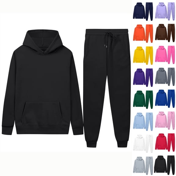 VBTAPA Unisex Hoodie Tracksuit 2 Piece Casual Sweatsuits Solid Hooded Sweatshirts and Sweatpants Matching Set for Women Men Jogging Athletic Outfits Orange XXXL