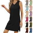 thumbnail image 1 of VBTAPA V-Neck Summer Casual Beach Dress for Women 2025 Vacation Women's Sleeveless Sundress with Split Black S, 1 of 6