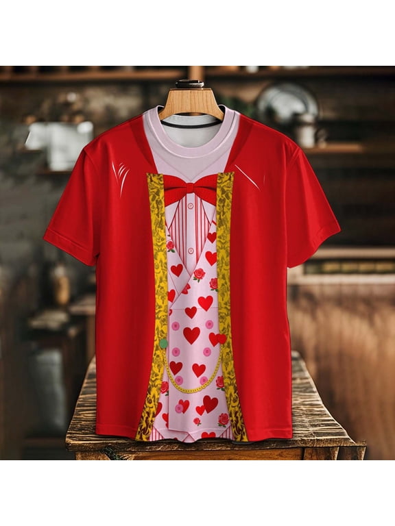 Valentine's Day Funny Shirt for Men Novelty 3D Graphic Tees Casual Festive Tops Holiday T-shirt Red S