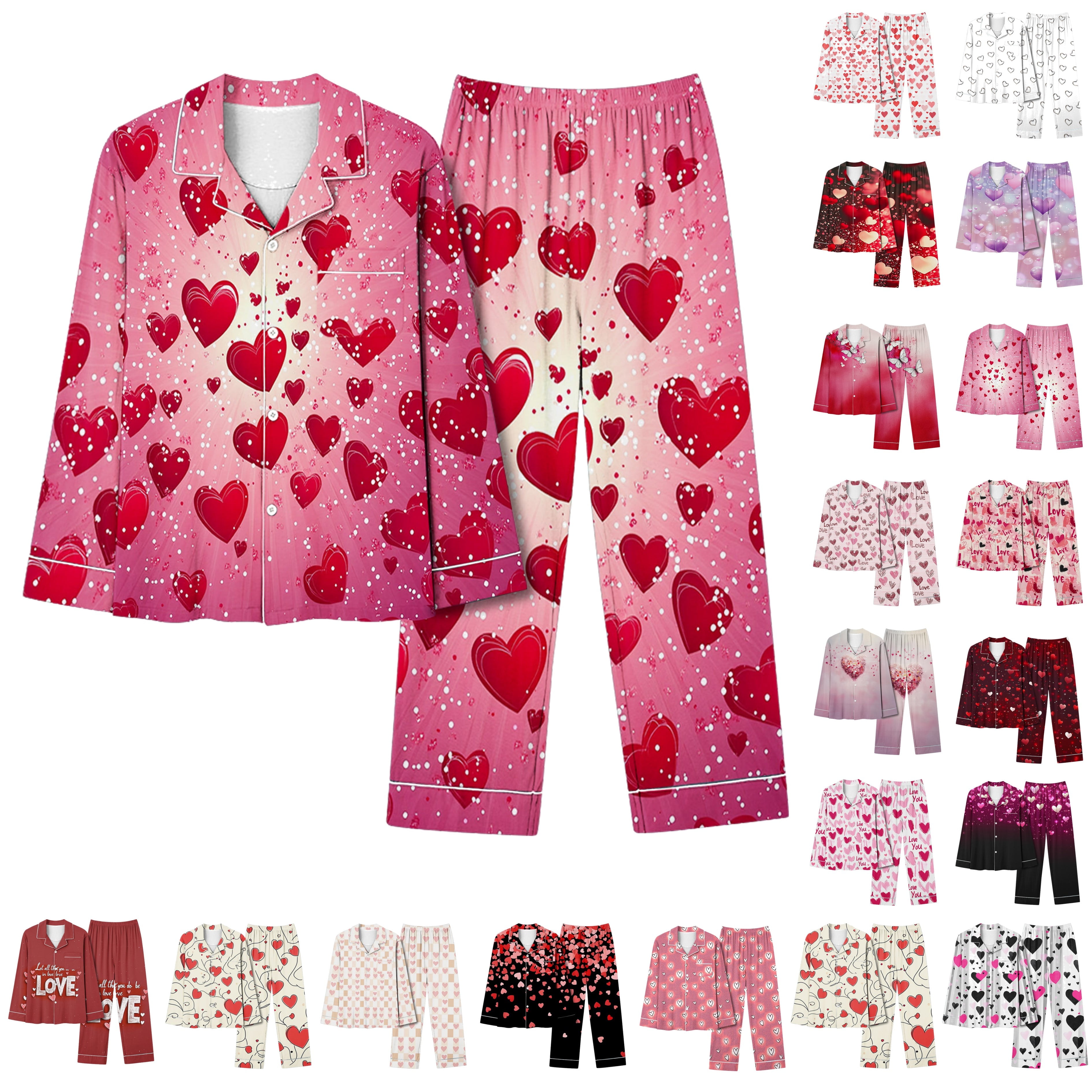 VBTAPA Valentines Day Pajamas for Women Cute Heart Print Long