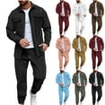 thumbnail image 1 of VBTAPA Waffle Sweatsuit 2 Piece Set Mens Tracksuit Suits Solid Casual Long Sleeve Button Down Shirt Jacket with Jogging Pants Sets with Pockets Sales of Today Brown XL, 1 of 7