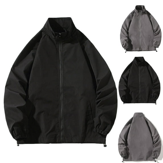VBTAPA Waterproof Jacket for Men Big and Tall Lightweight Rain Jackets Outdoor Windbreaker Raincoat Long Sleeve Full Zip Mock Jacket with Pockets 50% Percent off Deals Today Dark Gray L